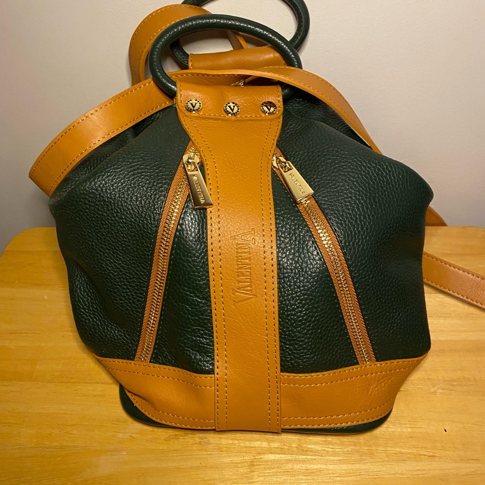 Vera Pelle Green and Tan Leather Bag